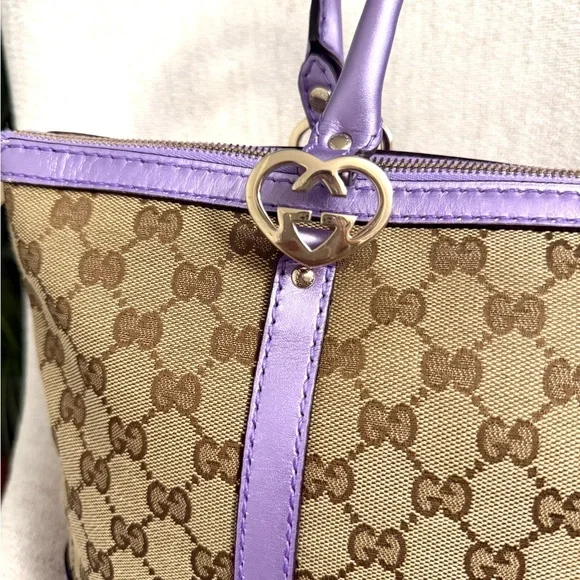 Authentic Gucci tote bag brown monogram canvas purple leather - Picture 5 of 16